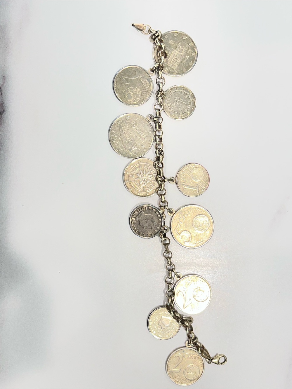 14K 585 Gold Chain Milor Euro Coin Italian Charm Bracelet Vintage 37g Weight - Picture 11 of 16